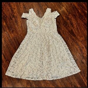 R&M Richards Bone Sequin Lace Fit & Flare Cold-Shoulder Cocktail Dress size 16W